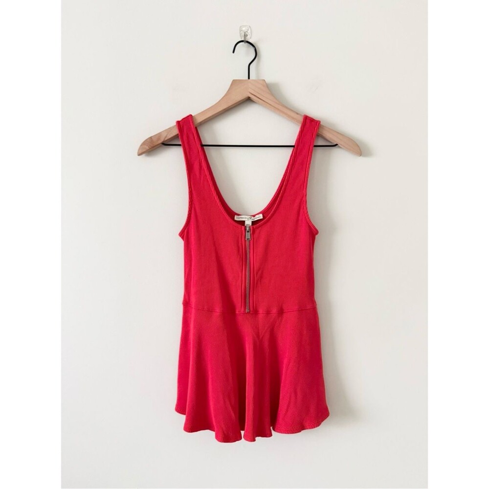 Express One Eleven Red Tank Peplum Top with Zip Front Ribbed Knit Size S